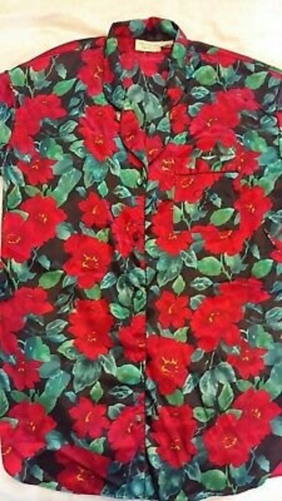 Victoria's Secret vintage black red flowers satin nightgown sleep shirt M Medium - Picture 2 of 4